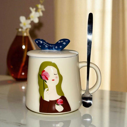 Serene Savage Ceramic Cup (With Spoon and Lid)