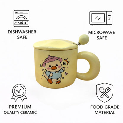 Tiny Greets Ceramic Mug (With Spoon and Lid) - Duck