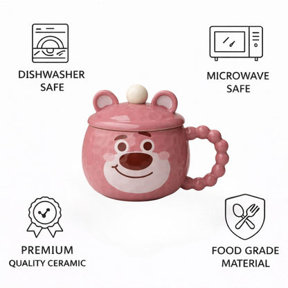 Mellow Bear Ceramic Mug (With Spoon and Lid) - Dusty Pink
