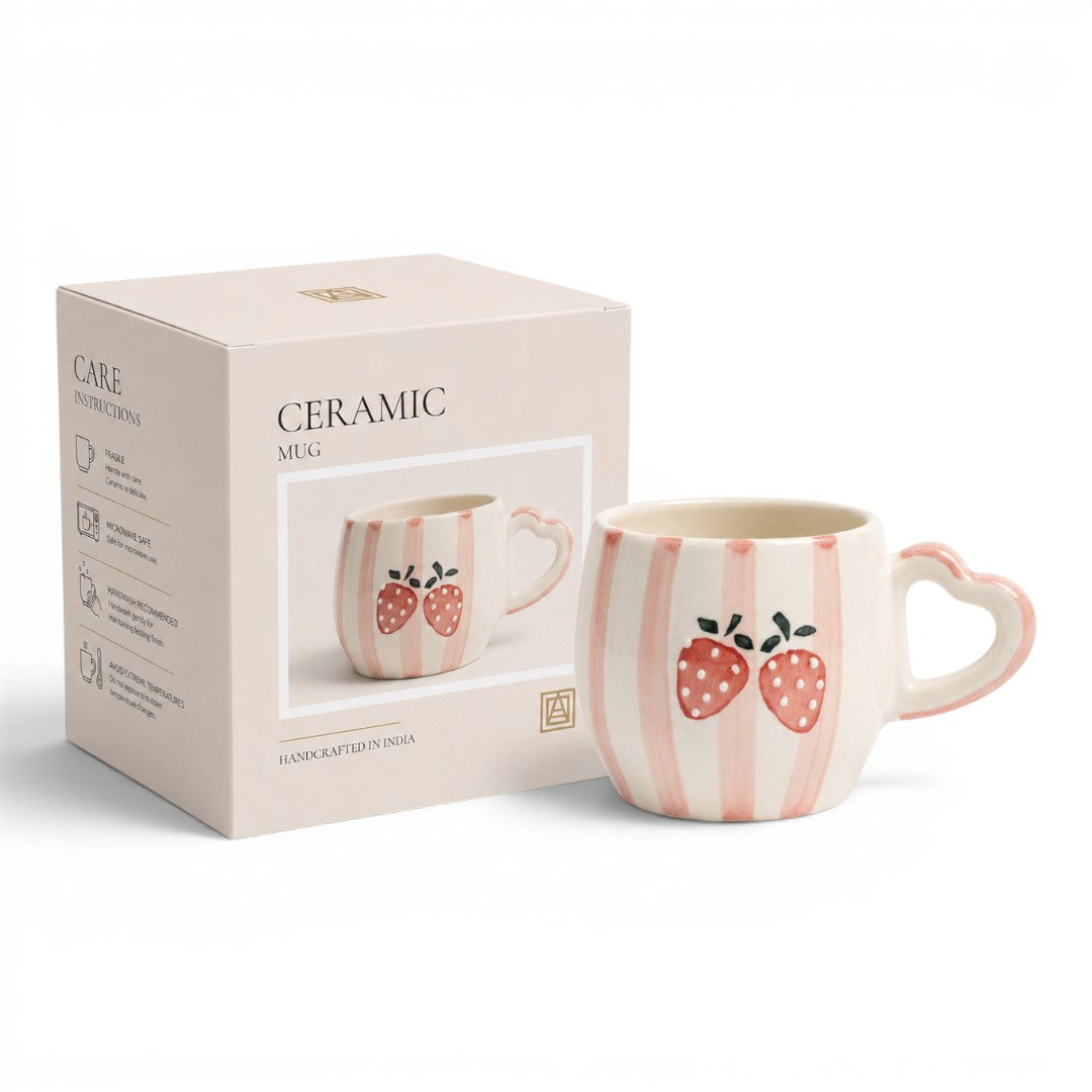 Strawberry Stripes Ceramic Mug (Gift Box)