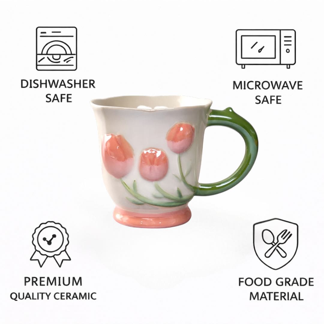 Tulip Buds Ceramic Mug - Red