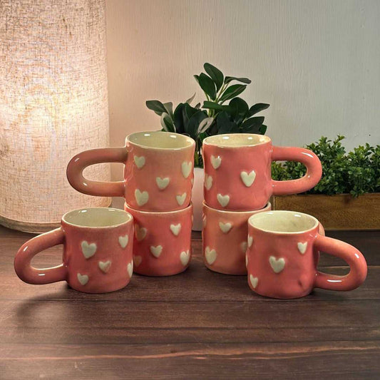 Puffy Hearts Ceramic Mug - Set of 6