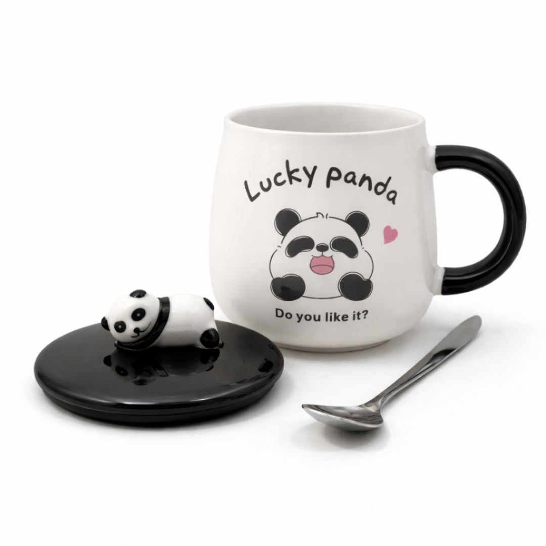 Fortune Panda Ceramic Mug (With Spoon and Lid)