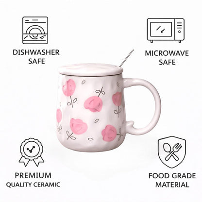Blush Bloom Ceramic Mug (With Spoon and Lid) - Tulip