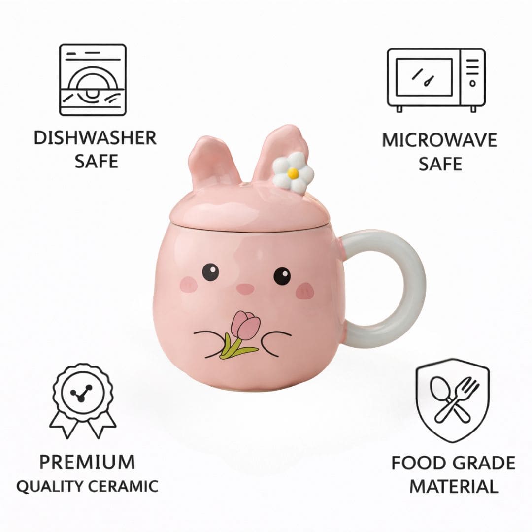 Blush Bunny Ceramic Mug (With Lid) - Pink