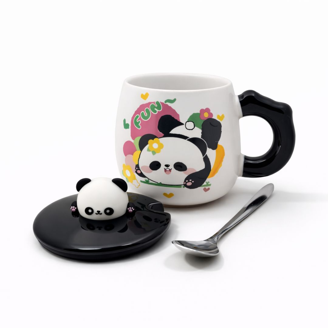 Panda Petals Ceramic Mug (With Spoon and Lid)