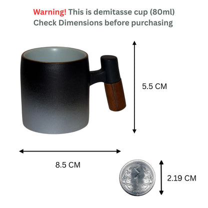 Wabi Fade Demitasse Cup (80 ml Espresso Cup) - Black and White - Wooden Handle