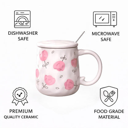 Blush Bloom Ceramic Mug (With Spoon and Lid) - Tulip