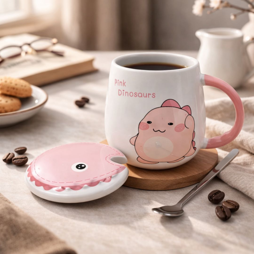 Pastel Roar Ceramic Mug (With Spoon and Lid)