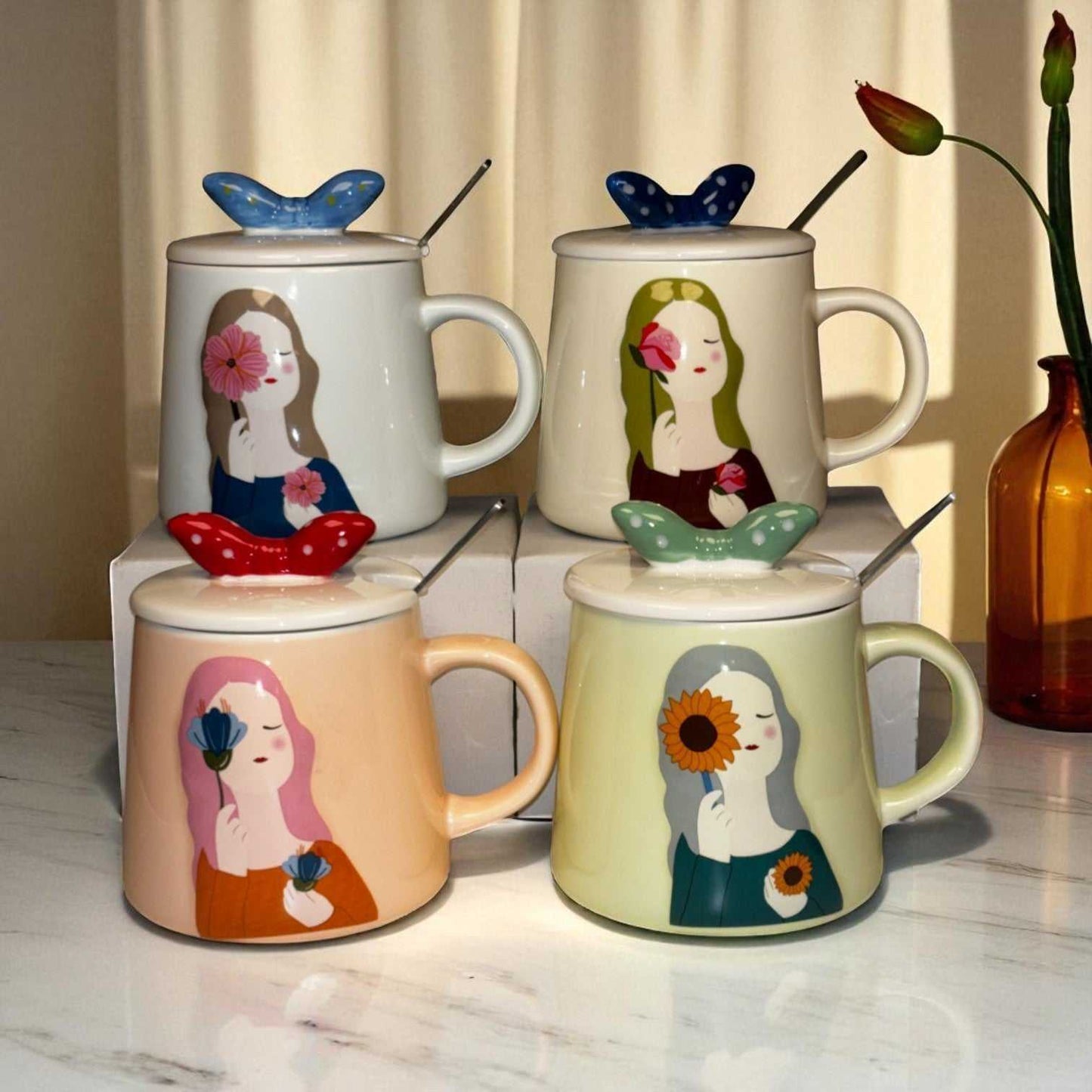 Serene Savage Ceramic Cup (With Spoon and Lid)