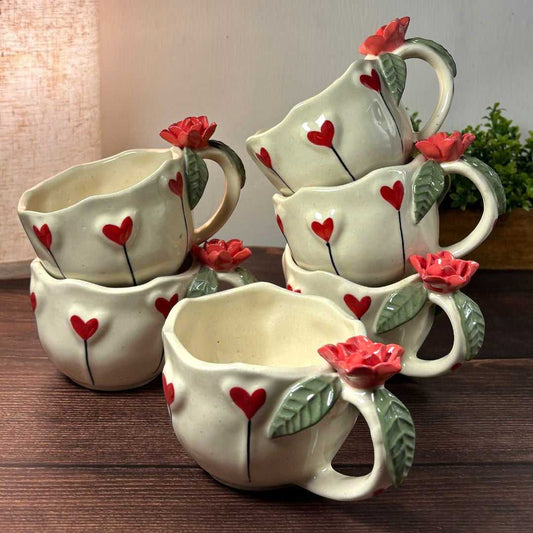Rose Bloom Ceramic Cup - Set of 6
