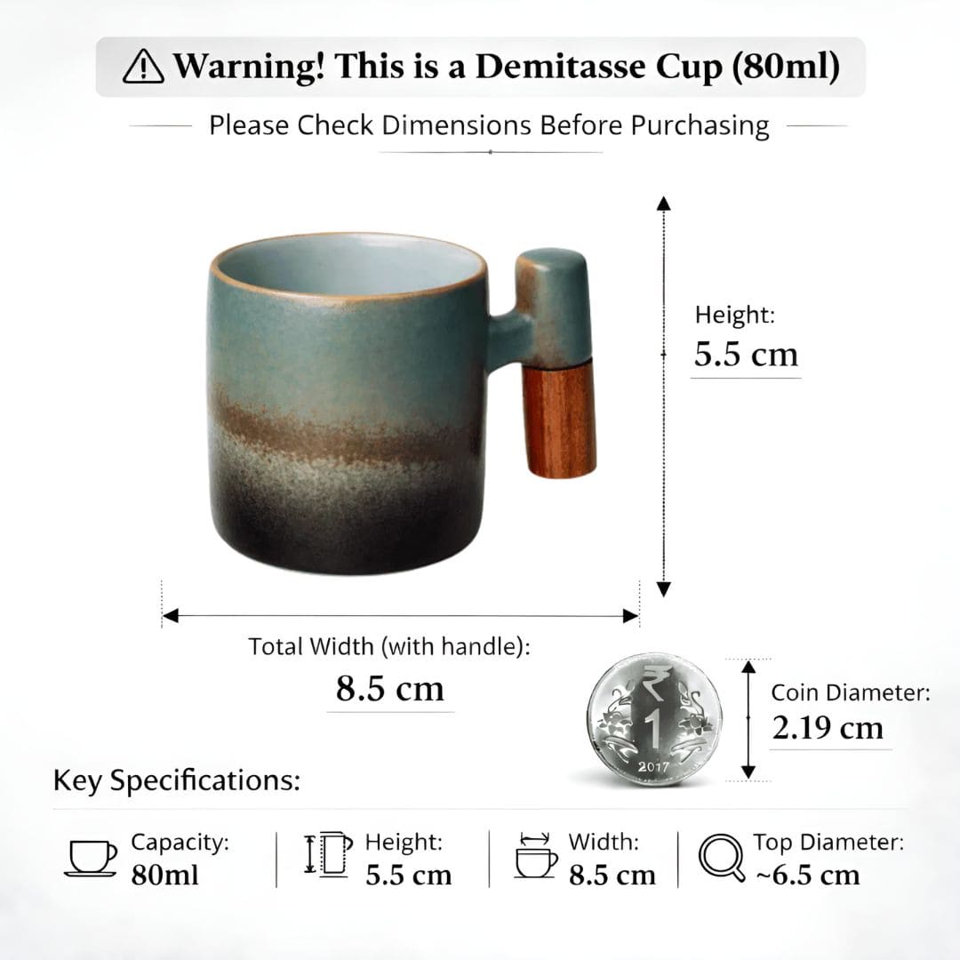Wabi Fade Demitasse Cup (80 ml Espresso Cup) - Green and Black - Wooden handle