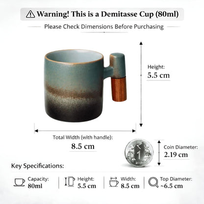 Wabi Fade Demitasse Cup (80 ml Espresso Cup) - Green and Black - Wooden handle