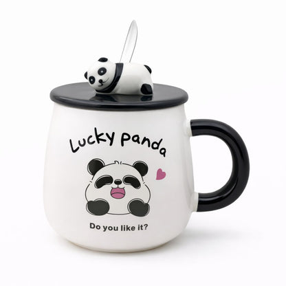 Fortune Panda Ceramic Mug (With Spoon and Lid)