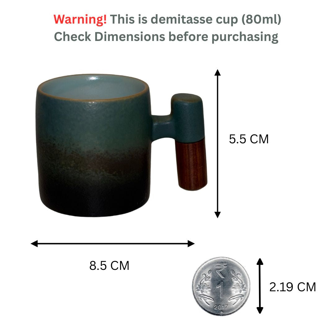 Wabi Fade Demitasse Cup (80 ml Espresso Cup) - Green and Black - Wooden handle