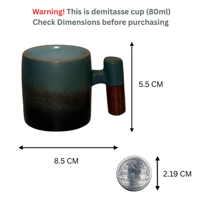 Wabi Fade Demitasse Cup (80 ml Espresso Cup) - Green and Black - Wooden handle