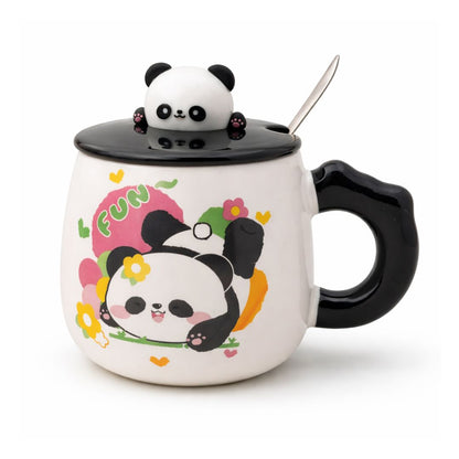 Panda Petals Ceramic Mug (With Spoon and Lid)