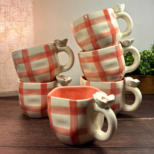 Daisy Checks Ceramic Mug - Set of 6