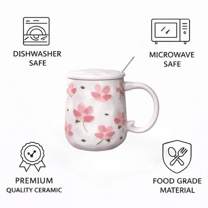 Blush Bloom Ceramic Mug (With Spoon and Lid) - Sakura