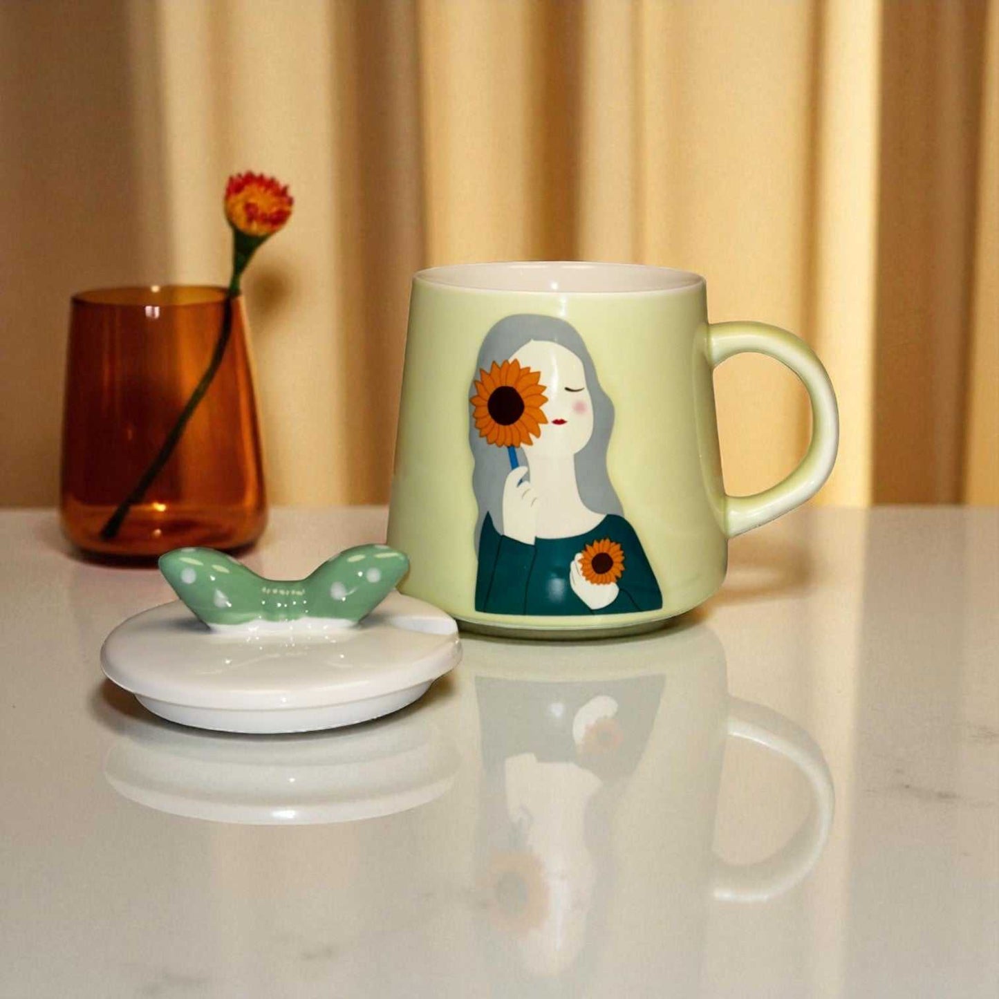 Serene Savage Ceramic Cup (With Spoon and Lid)