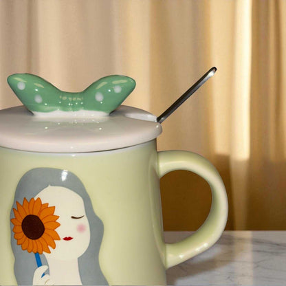 Serene Savage Ceramic Cup (With Spoon and Lid)