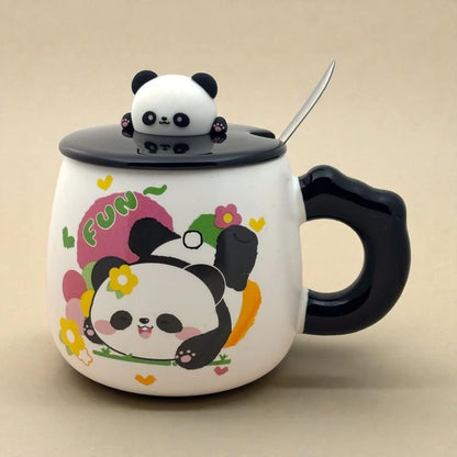 Panda Petals Ceramic Mug (With Spoon and Lid)
