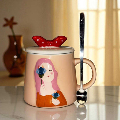 Serene Savage Ceramic Cup (With Spoon and Lid)