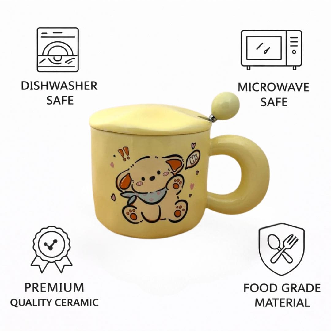 Tiny Greets Ceramic Mug (With Spoon and Lid) - Puppy
