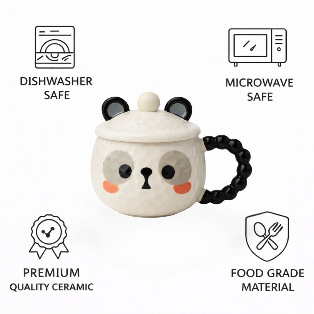 Mellow Panda Ceramic Mug (With Spoon and Lid)