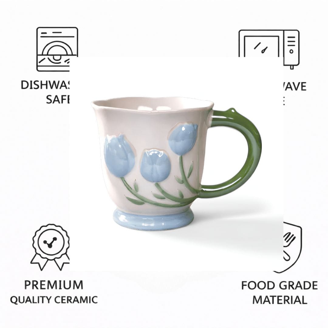 Tulip Buds Ceramic Mug - Blue