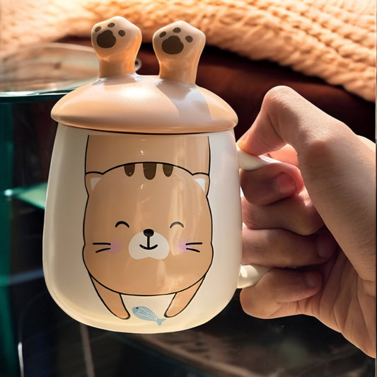 Pawsitive Vibes Cat Ceramic Cup (With Spoon and Lid)