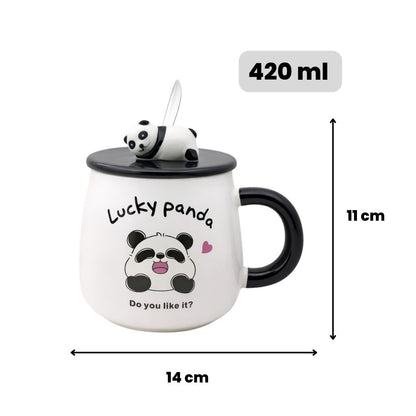 Fortune Panda Ceramic Mug (With Spoon and Lid)
