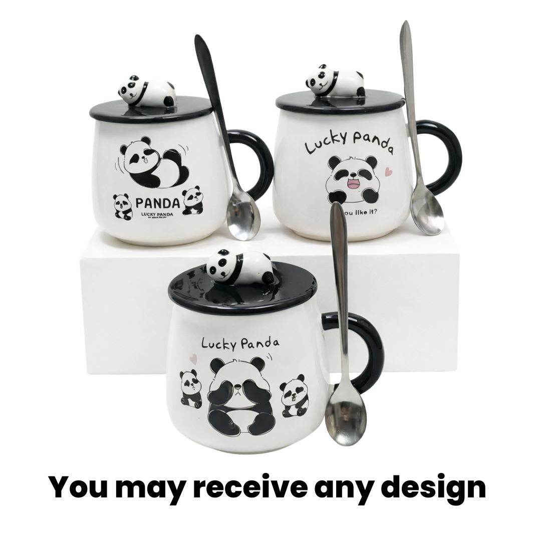 Fortune Panda Ceramic Mug (With Spoon and Lid)