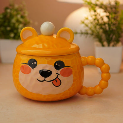 Mellow Bear Ceramic Mug (With Spoon and Lid) - Amber