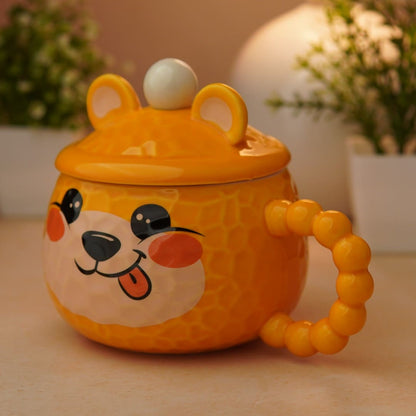 Mellow Bear Ceramic Mug (With Spoon and Lid) - Amber