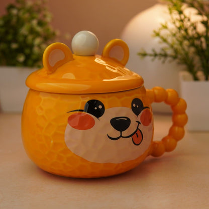 Mellow Bear Ceramic Mug (With Spoon and Lid) - Amber