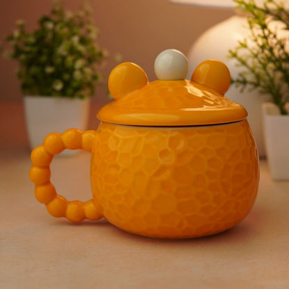 Mellow Bear Ceramic Mug (With Spoon and Lid) - Amber