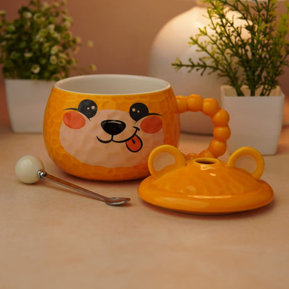 Mellow Bear Ceramic Mug (With Spoon and Lid) - Amber