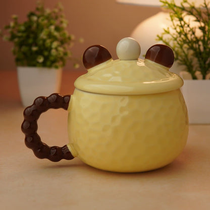 Mellow Bear Ceramic Mug (With Spoon and Lid) - Yellow