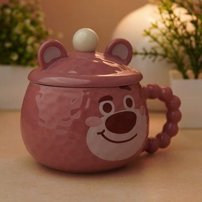 Mellow Bear Ceramic Mug (With Spoon and Lid) - Dusty Pink