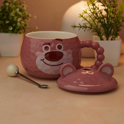 Mellow Bear Ceramic Mug (With Spoon and Lid) - Dusty Pink
