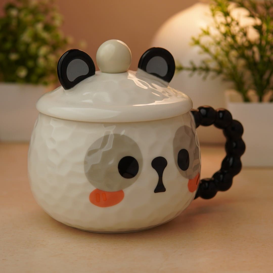 Mellow Panda Ceramic Mug (With Spoon and Lid)