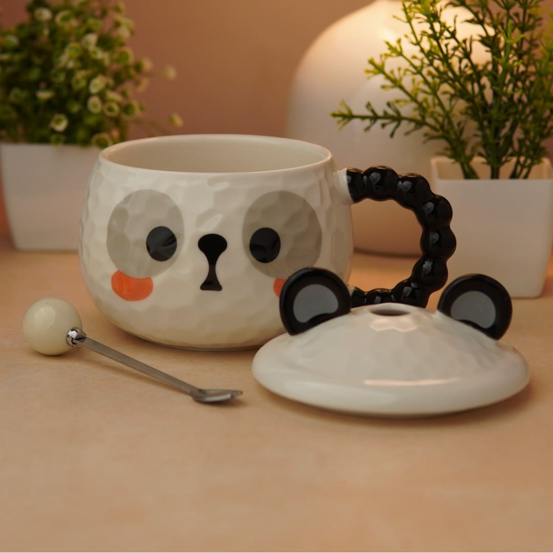 Mellow Panda Ceramic Mug (With Spoon and Lid)