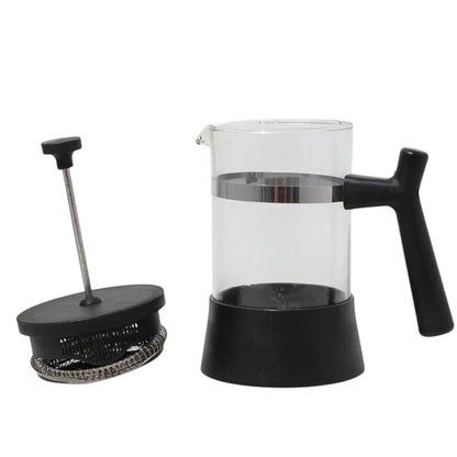 Matte Black Glass French Press with Modern Angular Grip (600 ml)