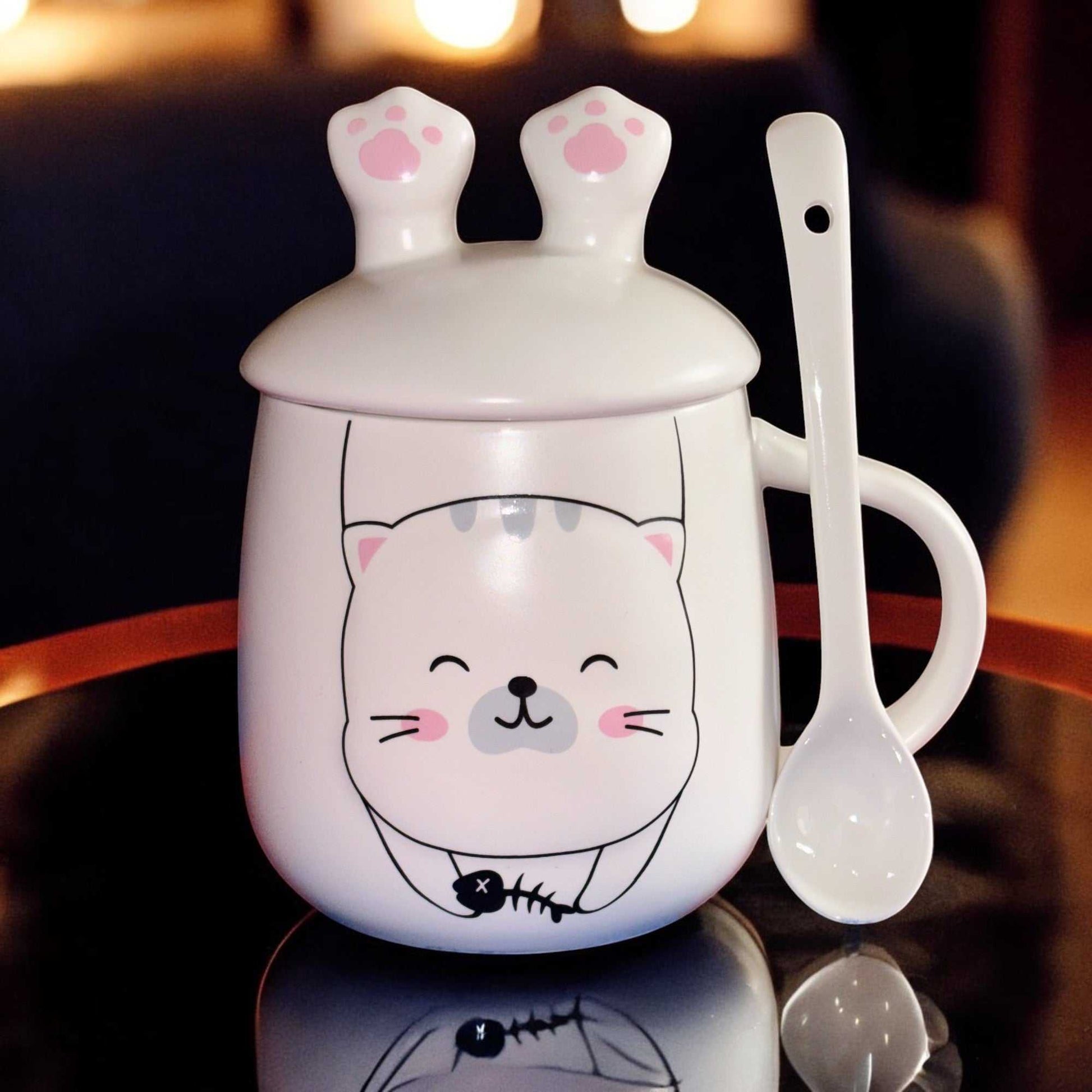 Pawsitive Vibes Cat Ceramic Cup (With Spoon and Lid)