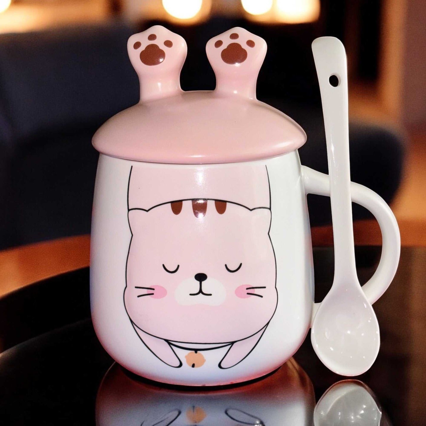 Pawsitive Vibes Cat Ceramic Cup (With Spoon and Lid)