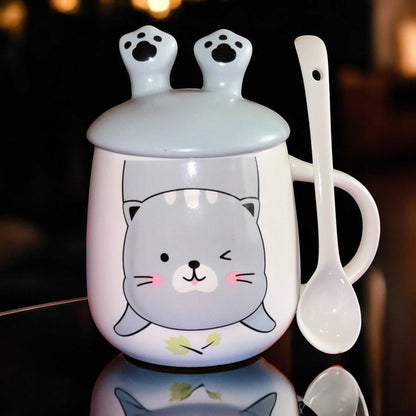 Pawsitive Vibes Cat Ceramic Cup (With Spoon and Lid)