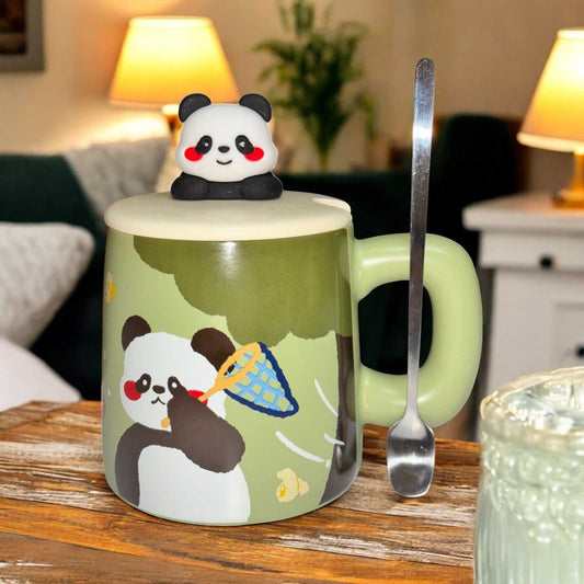 Jade Panda Ceramic Cup (With Spoon and Lid)