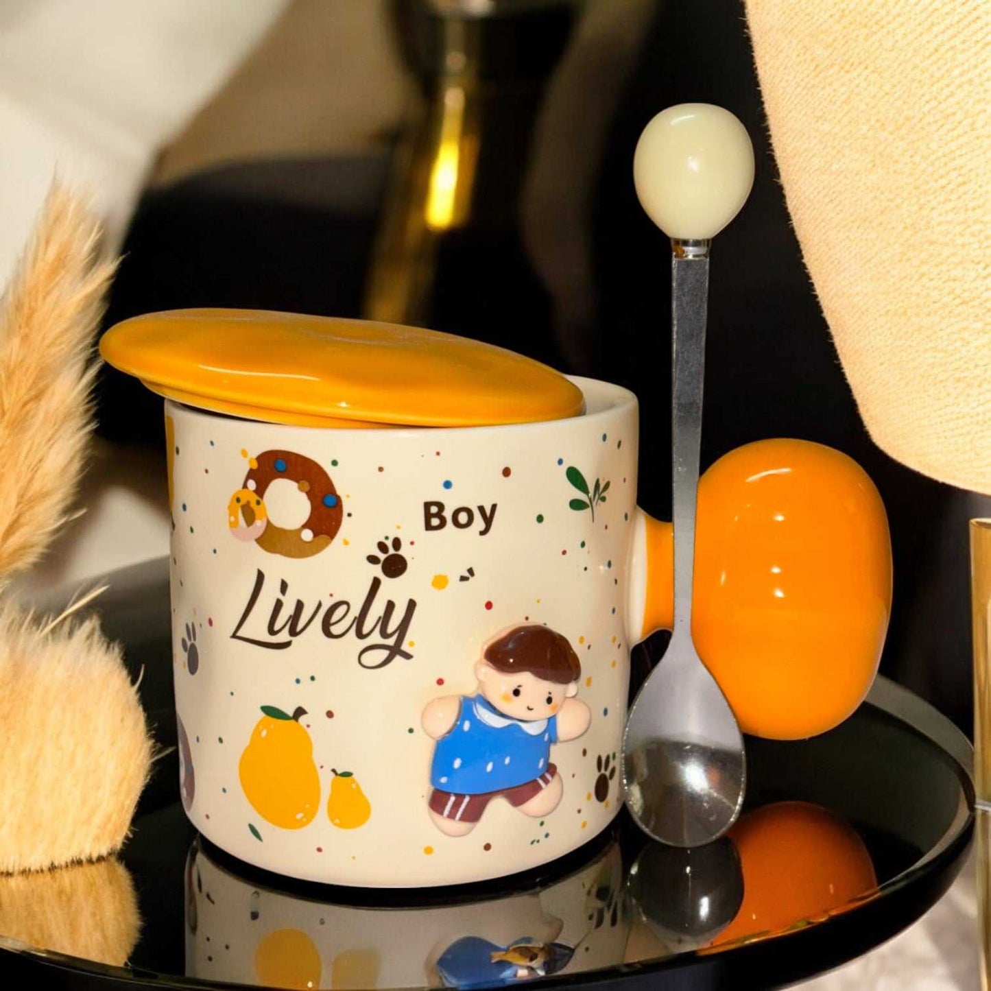 Synced Souls Ceramic Cups (With Spoon and Lid)