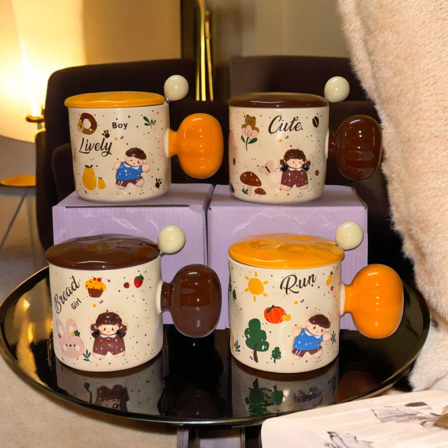 Synced Souls Ceramic Cups (With Spoon and Lid)